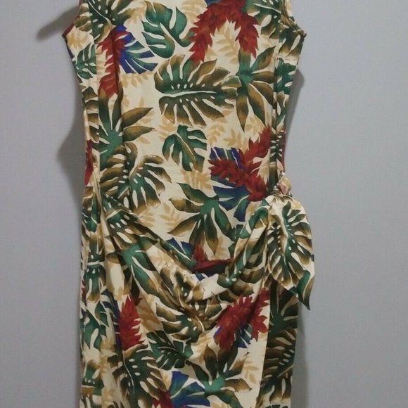 Hilo Hattie Hawaiian Red Ginger Faux Wrap Dress - Picture 5 of 12